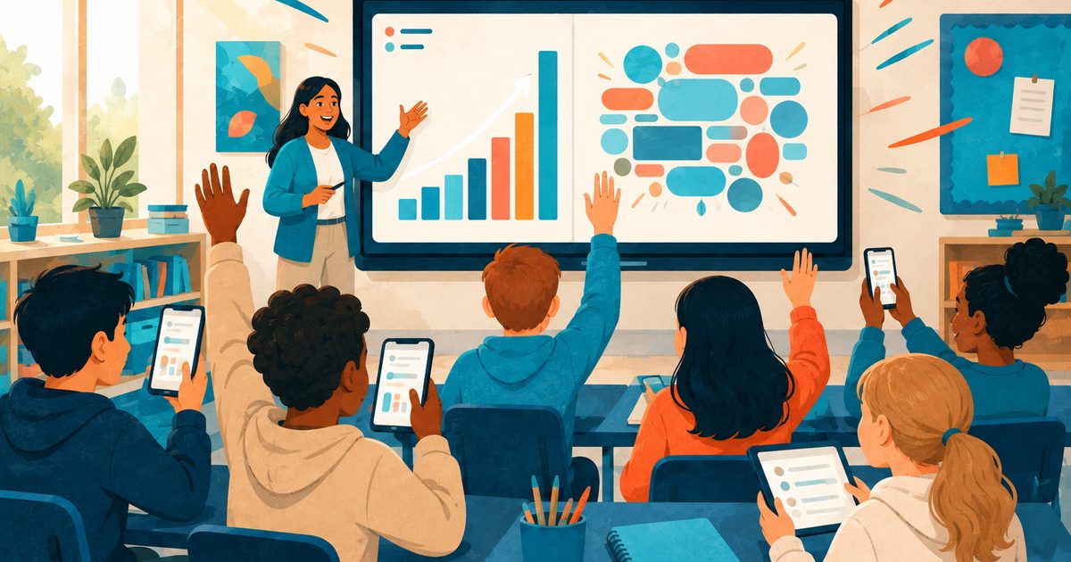 A classroom screen showing live poll results as students respond on devices